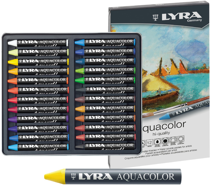 LYRA Aquacolor Water-Soluble Wax Crayons, Set of 12 24 Crayons